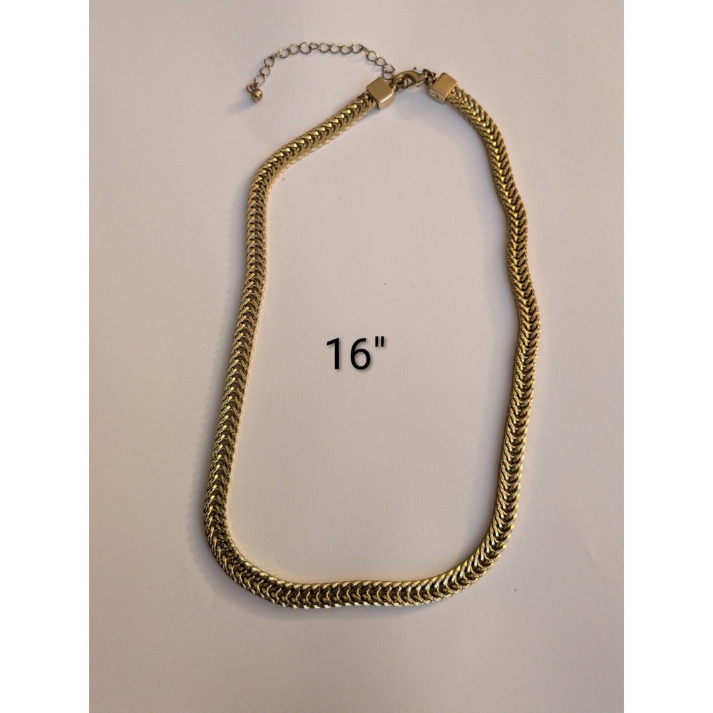 Mens Gold Tone Flat Curb Chain‎ Necklace 16 Inch Adjustable Lobster Clasp